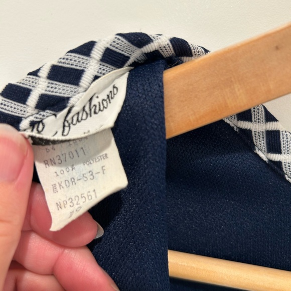Vintage navy and white checked dress - polyester size 2 in modern sizing - Picture 6 of 9